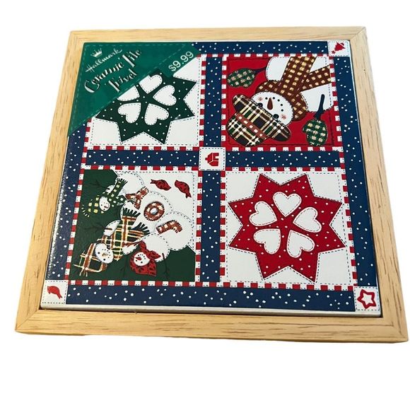 Hallmark Winter Tile Patchwork Trivet Christmas Kitchen Decor Friend Teacher Gif - Picture 1 of 5